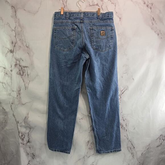 Carhartt Jeans Mens 33 X 30 Denim Relaxed Fit Medium Wash Straight Leg - Picture 1 of 12